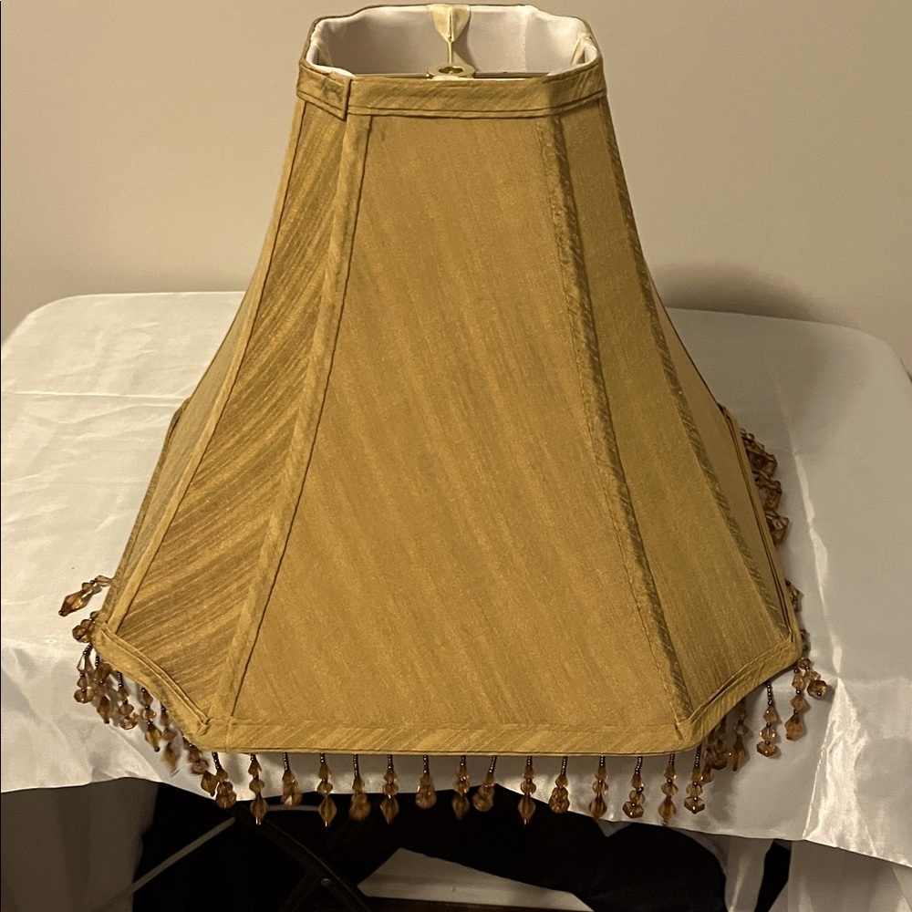 Vintage Elegant Tan Lampshade with Beaded Trim